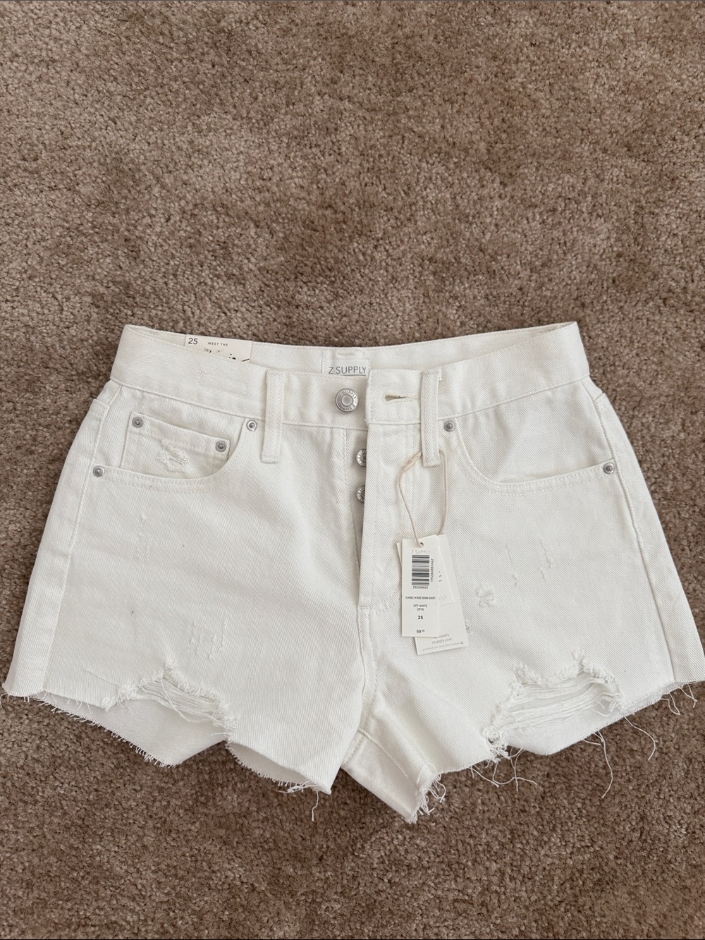 NWT** Z Supply White High-Rise Distressed Denim Shorts